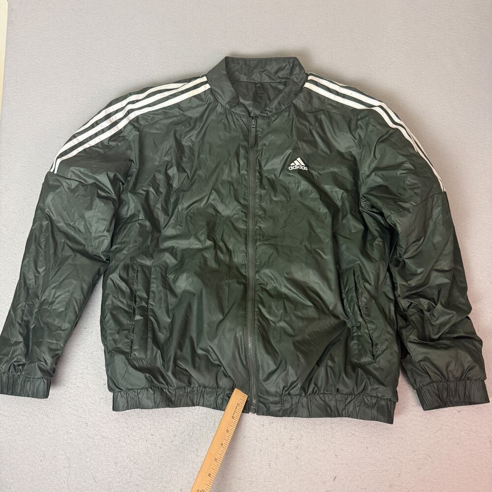 adidas Men's Large Green Padded Track Jacket Full Zip 3 Stripe Polyester